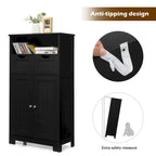 Gymax Bathroom Floor Cabinet Wooden Storage Organizer w/Drawer Doors - See Details