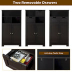 Gymax Bathroom Floor Cabinet Wooden Storage Organizer w/Drawer Doors - See Details