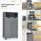 Gymax Bathroom Floor Cabinet Wooden Storage Organizer w/Drawer Doors - See Details