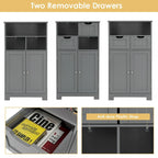 Gymax Bathroom Floor Cabinet Wooden Storage Organizer w/Drawer Doors - See Details