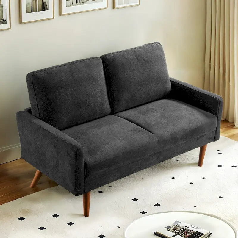 2-Seater Velvet Loveseat Sofa with Tapered Wood Legs