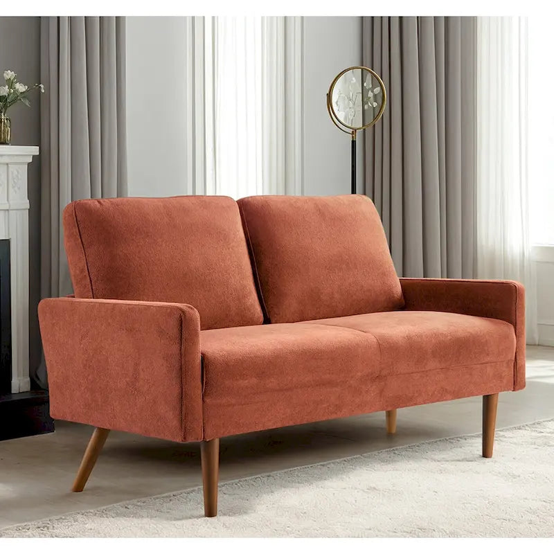 2-Seater Velvet Loveseat Sofa with Tapered Wood Legs