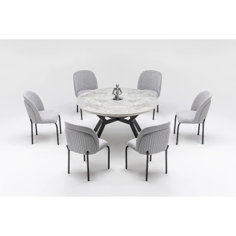 Ensemble de table à manger ronde extensible 7 pièces Zirz et 6 chaises avec pieds en métal