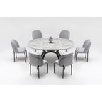 Ensemble de table à manger ronde extensible 7 pièces Zirz et 6 chaises avec pieds en métal
