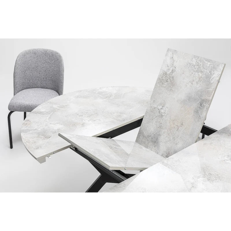 Ensemble de table à manger ronde extensible 7 pièces Zirz et 6 chaises avec pieds en métal