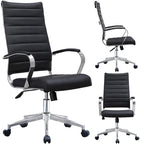 Chaise de bureau ergonomique moderne : Dossier mi-haut, cuir PU, accoudoirs, inclinaison, hauteur réglable, roulettes, pivotante