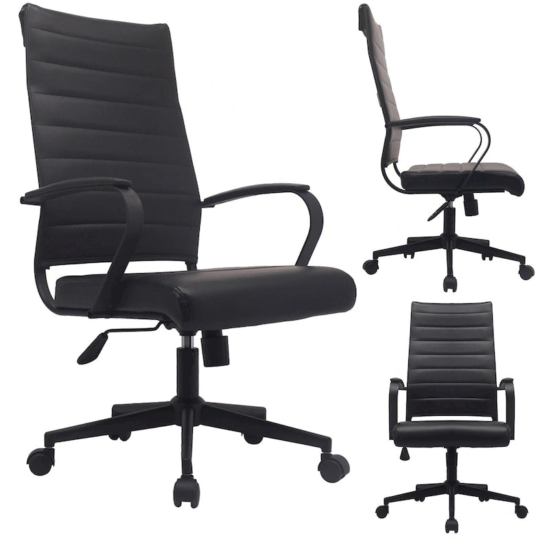 Chaise de bureau ergonomique moderne : Dossier mi-haut, cuir PU, accoudoirs, inclinaison, hauteur réglable, roulettes, pivotante