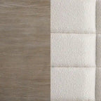 King Size Bed, Grid Tufted Headboard, Ivory Upholstery, Oak Brown