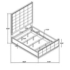 King Size Bed, Grid Tufted Headboard, Ivory Upholstery, Oak Brown