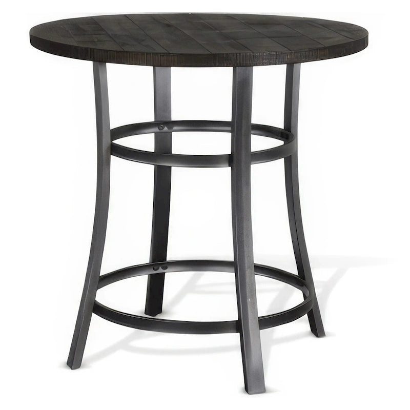 Flint Counter Height Table Round 36 Inch, Dark Brown Mahogany w Metal