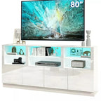 70 Inch High Gloss LED TV Stand with Storage Cabinets, Fits up to 85"
