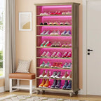 9-Tier Narrow Tall Shoe Storage Cabinet with LED Lighting for Living Room