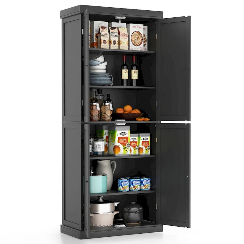 Gymax 72.5 Kitchen Pantry w/4 Door 6-Tier Shelves Freestanding