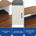 Farmhouse Wood Office Desk with Drawer and LED Strip & Power Outlets