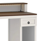 Farmhouse Wood Office Desk with Drawer and LED Strip & Power Outlets