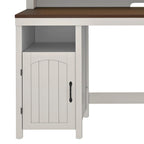 Farmhouse Wood Office Desk with Drawer and LED Strip & Power Outlets