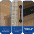 Farmhouse Wood Office Desk with Drawer and LED Strip & Power Outlets