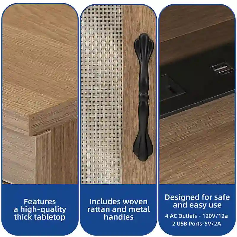 Farmhouse Wood Office Desk with Drawer and LED Strip & Power Outlets