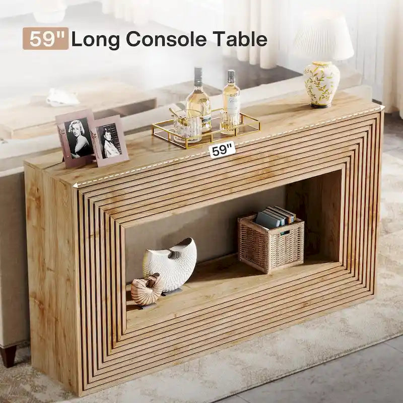 59-Inch Long Console Table for Living Room, Narrow Wood Entryway Table