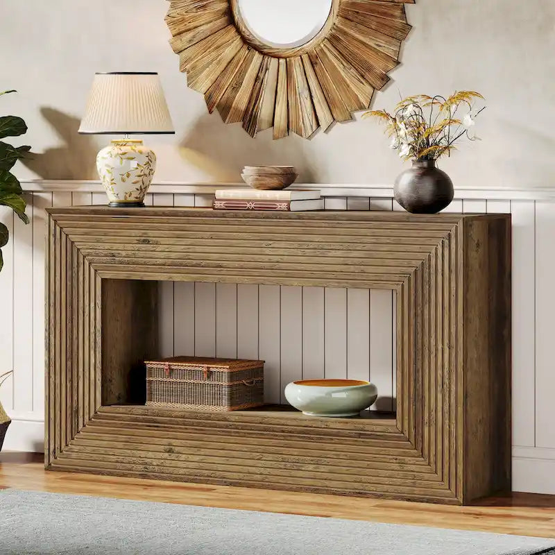 59-Inch Long Console Table for Living Room, Narrow Wood Entryway Table