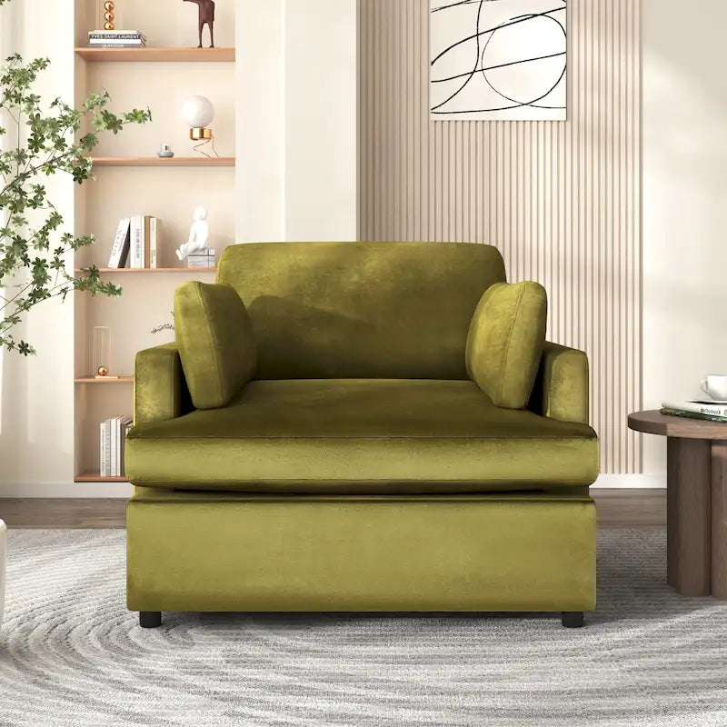 Green Oversized Accent Chair with Armrest Cushions and Angled Legs – 37" Wide