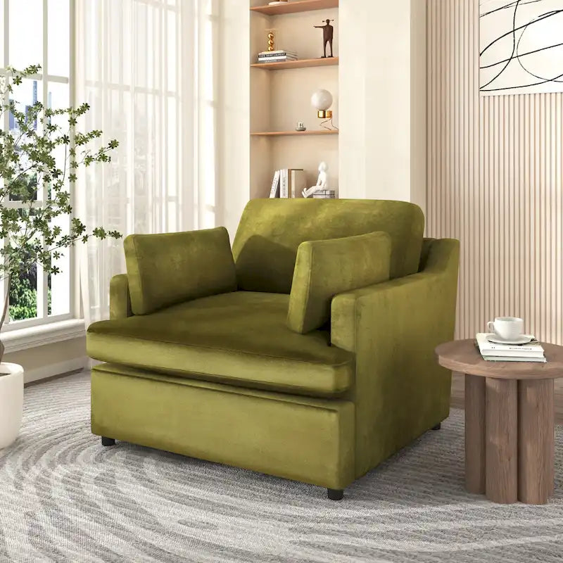 Green Oversized Accent Chair with Armrest Cushions and Angled Legs – 37" Wide
