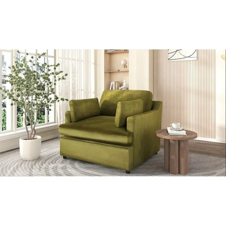 Green Oversized Accent Chair with Armrest Cushions and Angled Legs – 37" Wide