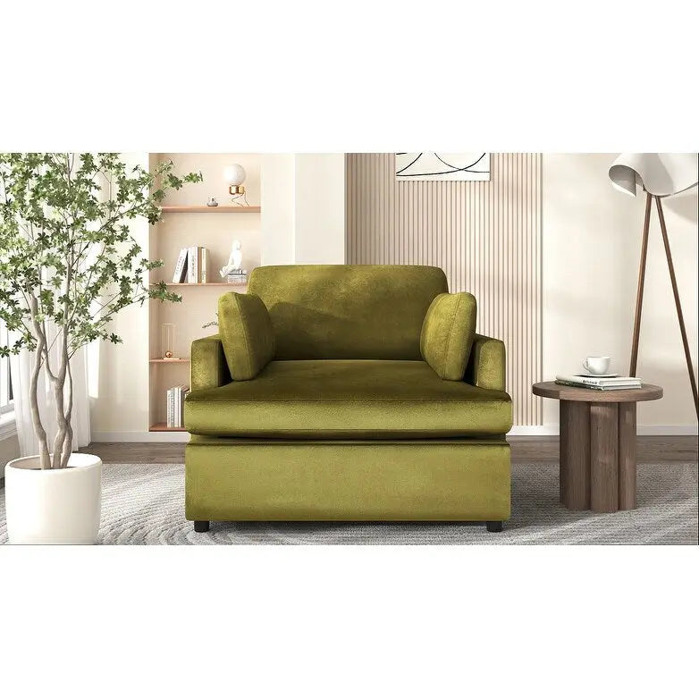 Green Oversized Accent Chair with Armrest Cushions and Angled Legs – 37" Wide