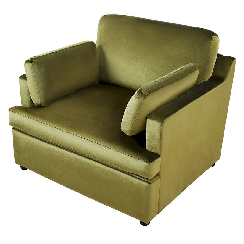 Green Oversized Accent Chair with Armrest Cushions and Angled Legs – 37" Wide