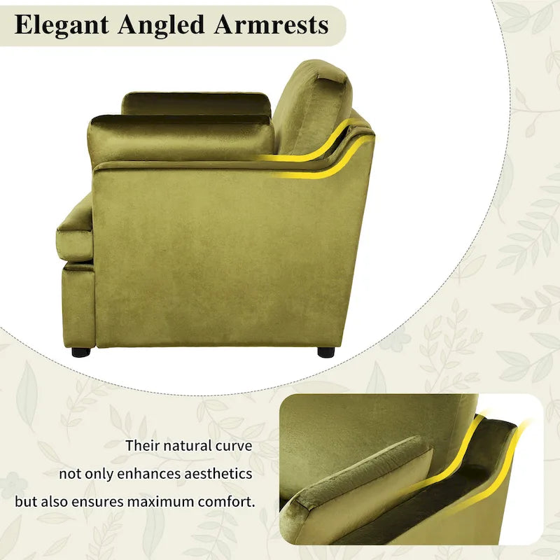 Green Oversized Accent Chair with Armrest Cushions and Angled Legs – 37" Wide