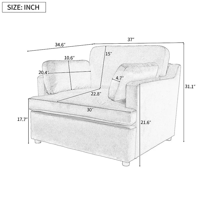 Green Oversized Accent Chair with Armrest Cushions and Angled Legs – 37" Wide