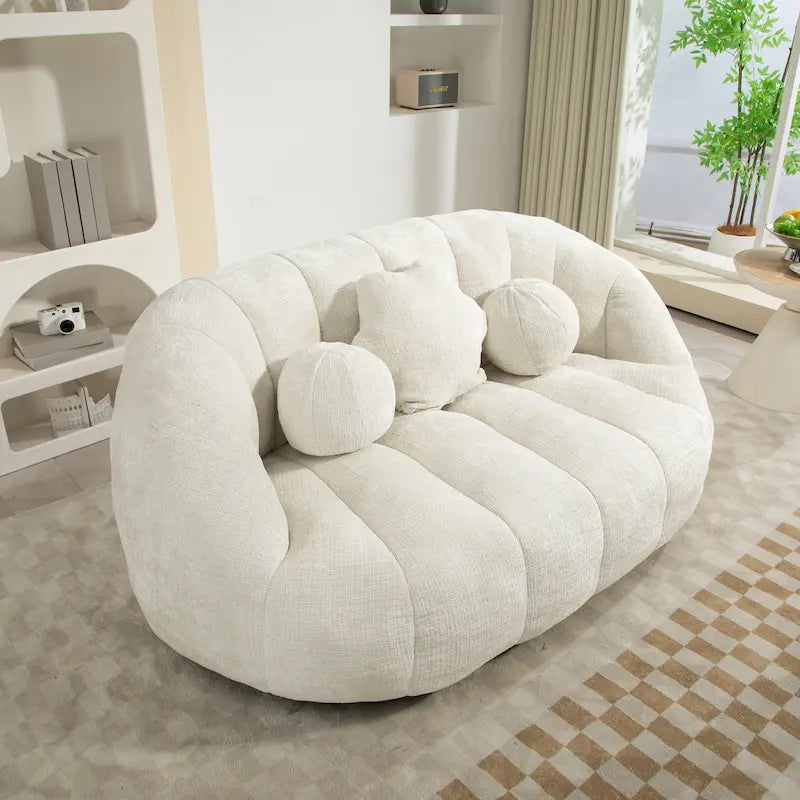 63" Chenille Bean Bag Lounge Chair with High-Density Foam Filling – White