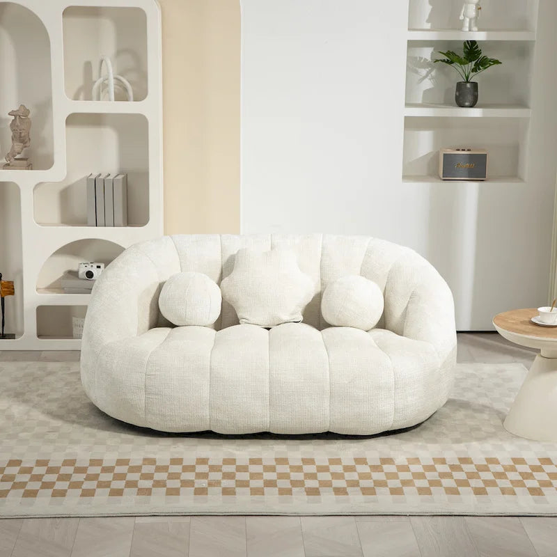 63" Chenille Bean Bag Lounge Chair with High-Density Foam Filling – White