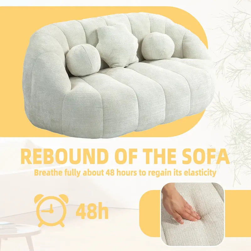63" Chenille Bean Bag Lounge Chair with High-Density Foam Filling – White