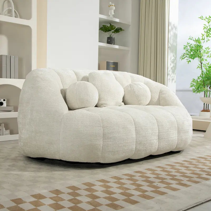 63" Chenille Bean Bag Lounge Chair with High-Density Foam Filling – White