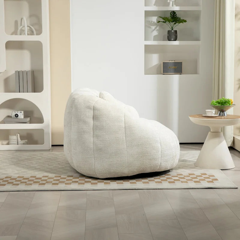 63" Chenille Bean Bag Lounge Chair with High-Density Foam Filling – White