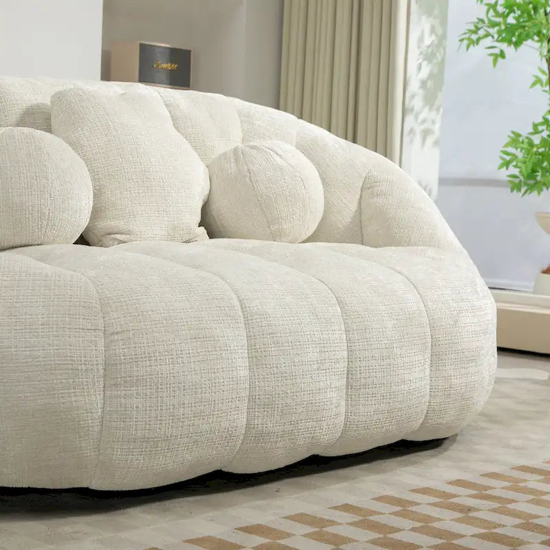 63" Chenille Bean Bag Lounge Chair with High-Density Foam Filling – White