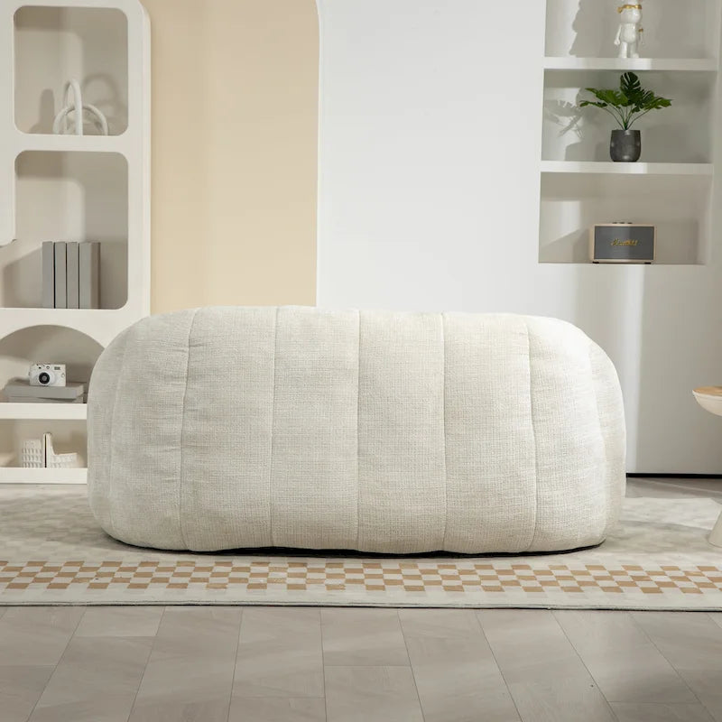 63" Chenille Bean Bag Lounge Chair with High-Density Foam Filling – White