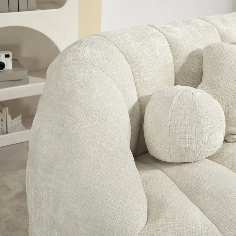 63" Chenille Bean Bag Lounge Chair with High-Density Foam Filling – White