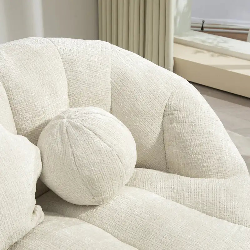 63" Chenille Bean Bag Lounge Chair with High-Density Foam Filling – White