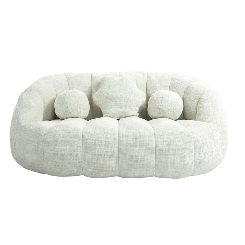 63" Chenille Bean Bag Lounge Chair with High-Density Foam Filling – White