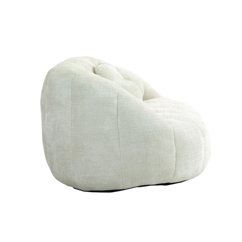 63" Chenille Bean Bag Lounge Chair with High-Density Foam Filling – White