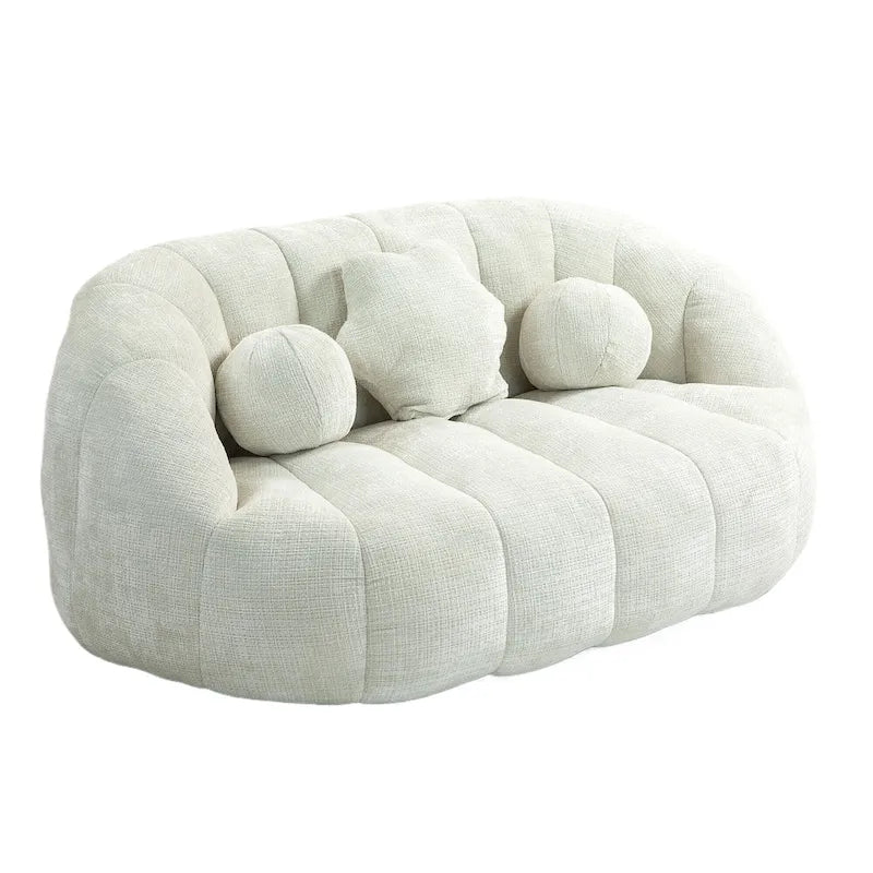 63" Chenille Bean Bag Lounge Chair with High-Density Foam Filling – White