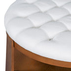 36 Round Button Tufted Upholstered Coffee Table with Wood Shelf and Wheel