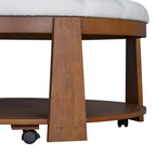 36 Round Button Tufted Upholstered Coffee Table with Wood Shelf and Wheel