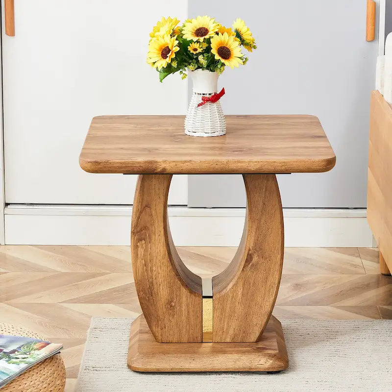 23.6 Modern Square Coffee Table with Gold Plated Decorative Strips for Living Room