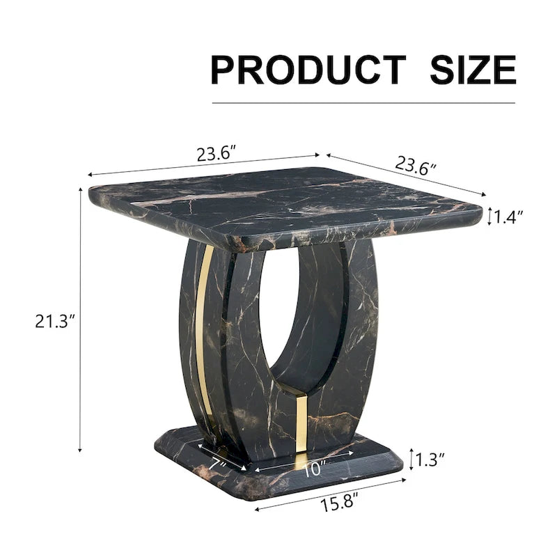 23.6 Modern Square Coffee Table with Gold Plated Decorative Strips for Living Room