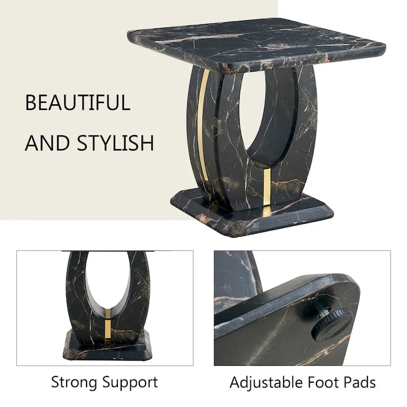 23.6 Modern Square Coffee Table with Gold Plated Decorative Strips for Living Room