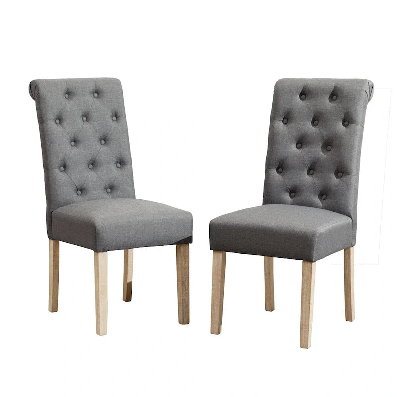 5 Piece Dining Table Set, Wooden Kitchen Furniture Set, Round Table with Cross-Buck Pedestal Base and 4 Tufted Chairs