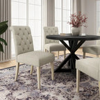 5 Piece Dining Table Set, Wooden Kitchen Furniture Set, Round Table with Cross-Buck Pedestal Base and 4 Tufted Chairs